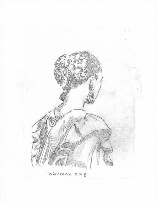 fashion show look 7 TIFFANY WOLLMAN 2018 Pencil on paper