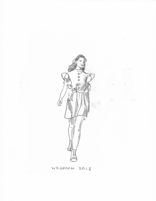 fashion show look 10 TIFFANY WOLLMAN 2018 Pencil on paper