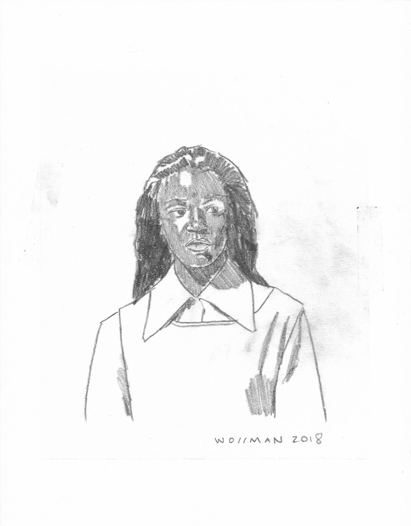 fashion show look 13 TIFFANY WOLLMAN 2018 Pencil on paper