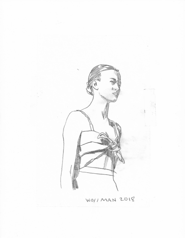 fashion show look 18 TIFFANY WOLLMAN 2018 Pencil on paper