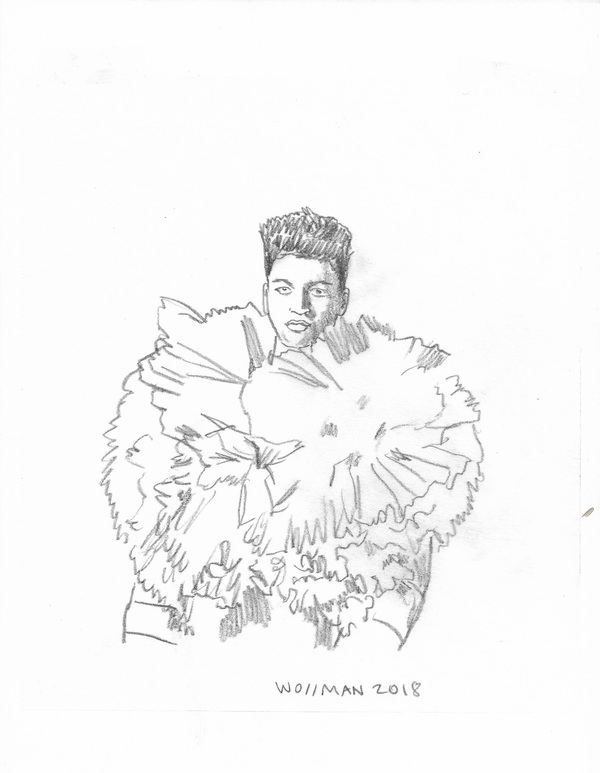 fashion show look 20 TIFFANY WOLLMAN 2018 Pencil on paper