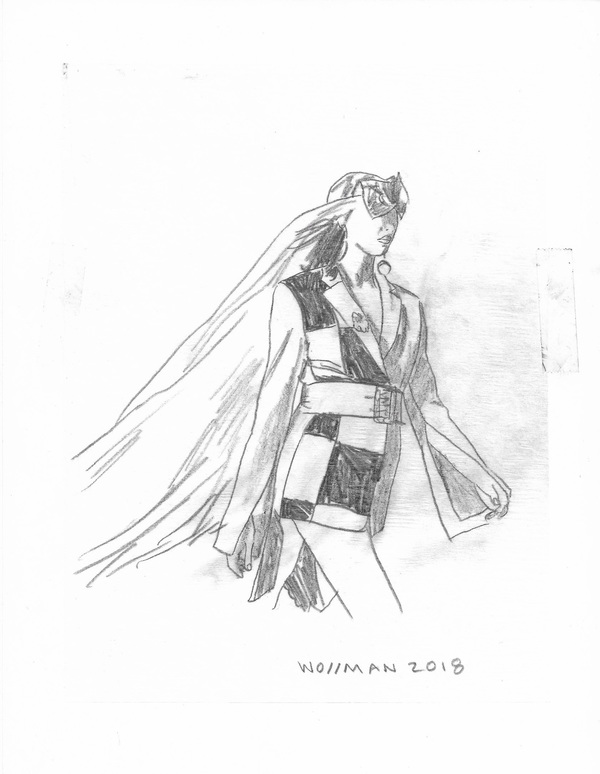 fashion show look 22 TIFFANY WOLLMAN 2018 Pencil on paper