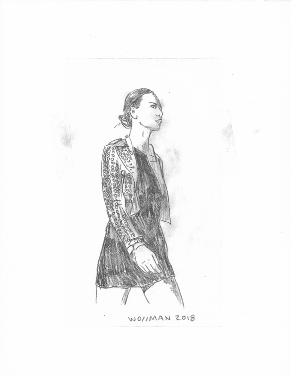 fashion show look 23 TIFFANY WOLLMAN 2018 Pencil on paper