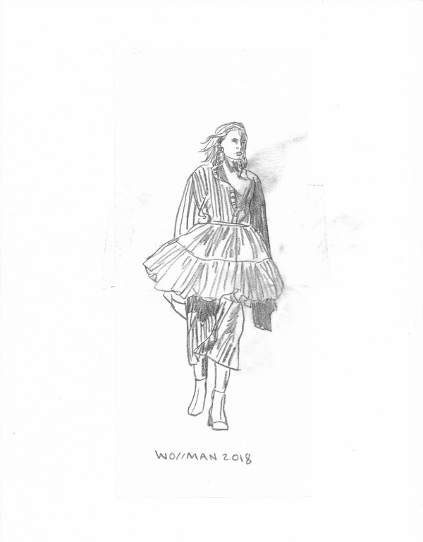 fashion show look 21 TIFFANY WOLLMAN 2018 Pencil on paper