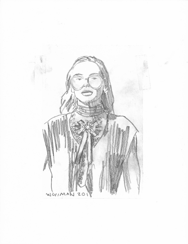 fashion show look 24 TIFFANY WOLLMAN 2018 Pencil on paper