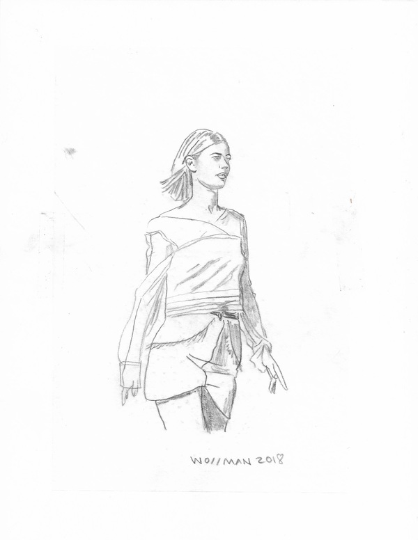 fashion show look 25 TIFFANY WOLLMAN 2018 Pencil on paper