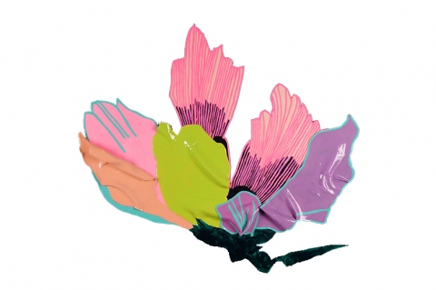 Mixed flower TIFFANY WOLLMAN 2012 Resin on house, spray and acrylic paint on handcut wood panel