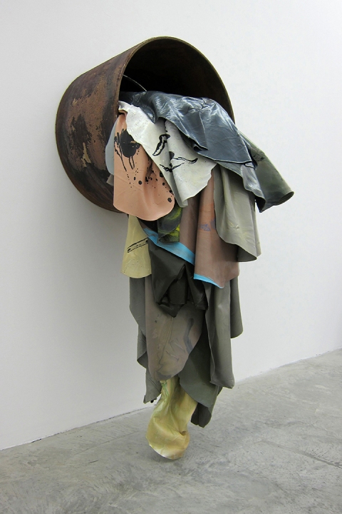 "Pipe" (side view) TIFFANY WOLLMAN 2013 Discarded house paint in artist made rusted steel pipe