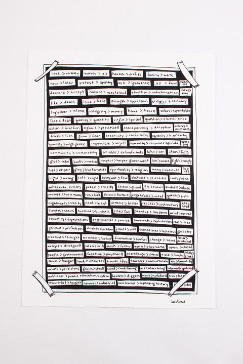 love > regulated poster TIFFANY WOLLMAN 2014 archival ink and chalk board paint on bk Reeves paper