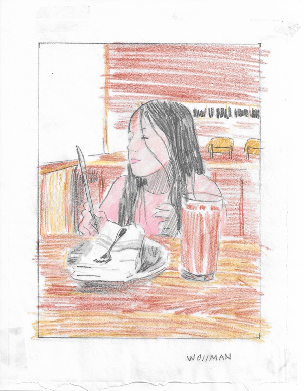 Dining reflections I TIFFANY WOLLMAN 2019 Pencil and pencil crayon on paper