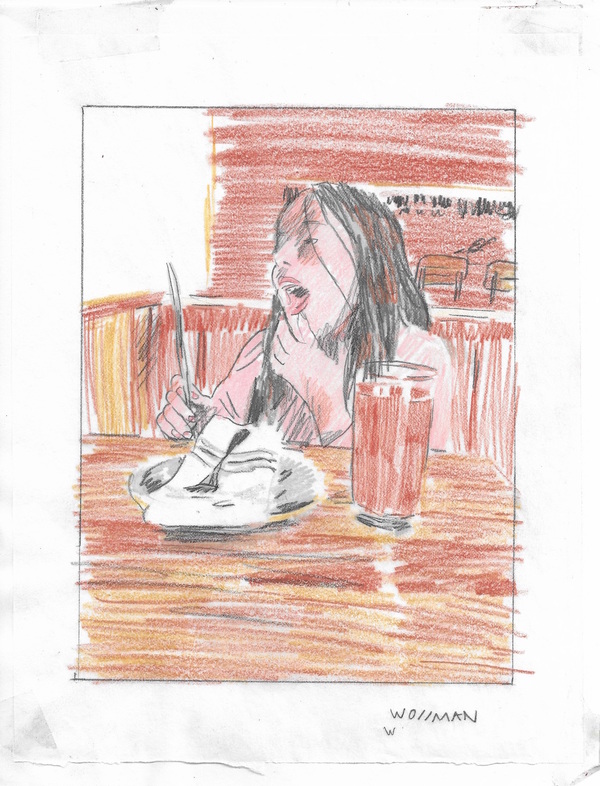 Dining reflections II TIFFANY WOLLMAN 2019 Pencil and pencil crayon on paper