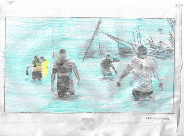Wading through chaos TIFFANY WOLLMAN 2019 Pencil and pencil crayon on paper