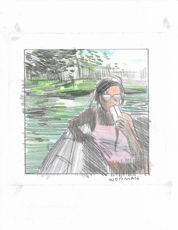 Elbow River Floats TIFFANY WOLLMAN 2019 Pencil and pencil crayon on paper