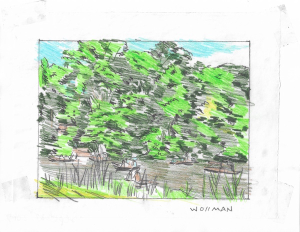 Central Park float TIFFANY WOLLMAN 2019 Pencil and pencil crayon on paper
