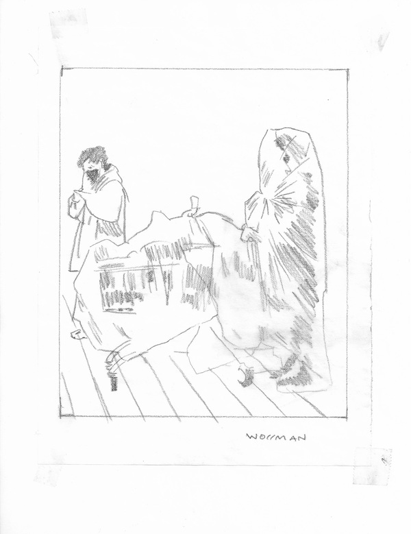 Grocery run protection TIFFANY WOLLMAN 2020 Pencil and pencil crayon on paper