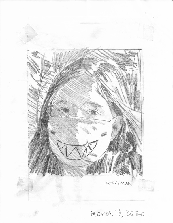 Early masker TIFFANY WOLLMAN 2020 Pencil on paper