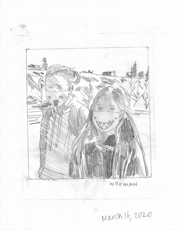 Masking at school TIFFANY WOLLMAN 2020 Pencil on paper