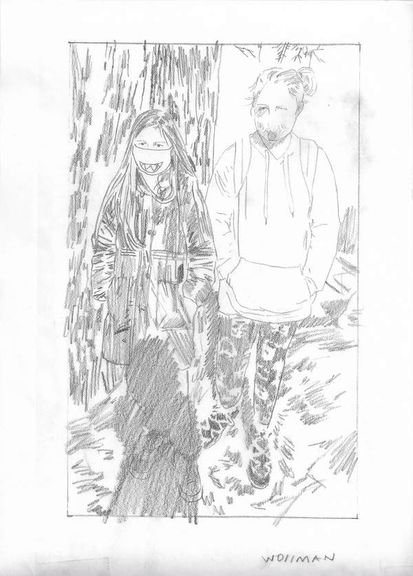 Masking with friends TIFFANY WOLLMAN 2020 Pencil on paper
