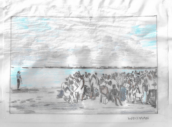 Waiting in the Bahamas TIFFANY WOLLMAN 2019 Pencil and pencil crayon on paper with water spill
