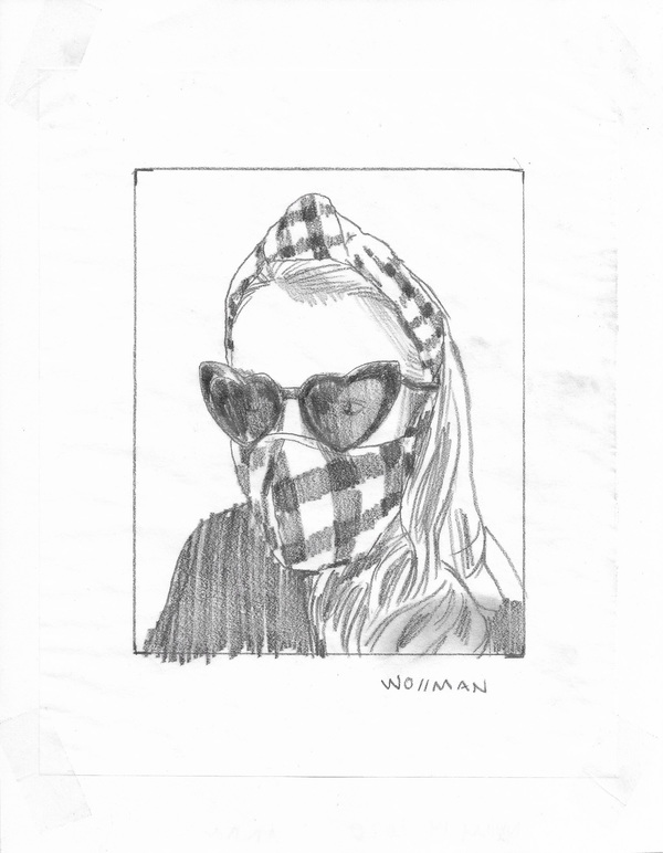 Anna in gingham TIFFANY WOLLMAN 2020 Pencil on paper