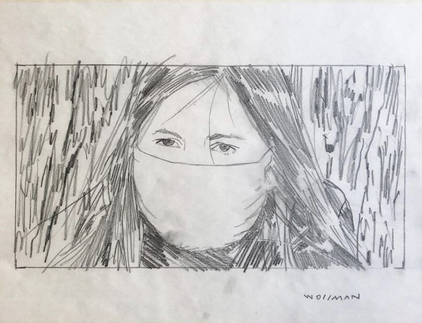 Madilyn wearing mask TIFFANY WOLLMAN 2020 Pencil on paper