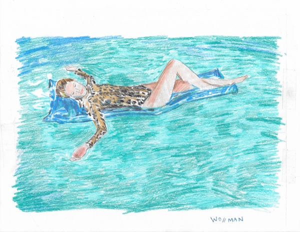Pool Lounging TIFFANY WOLLMAN 2018 Pencil crayon on paper