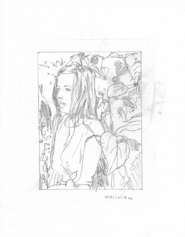 Madilyn with the sunflowers TIFFANY WOLLMAN 2019 Pencil on paper