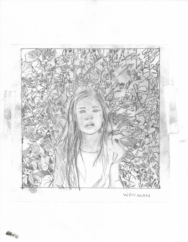Madilyn in the flowers TIFFANY WOLLMAN 2019 Pencil on paper
