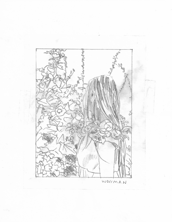 Madilyn among the Hollyhock TIFFANY WOLLMAN 2019 Pencil on paper