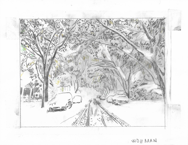 Snow on the tree arches TIFFANY WOLLMAN 2018 Pencil and pencil crayon on paper