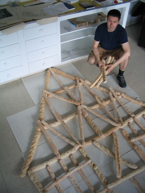 Ambitious design for a gingerbread house mapped out on the floor T i m o t h y H o r n Gingerbread House (2004)