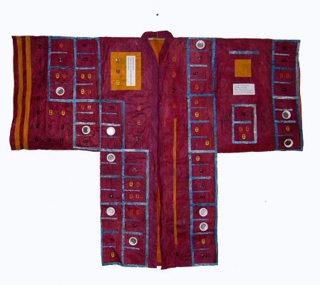 Tina Seligman SoundScape: Japan dress pattern tissue, acrylic, chalk, metal, plastic, digital prints
