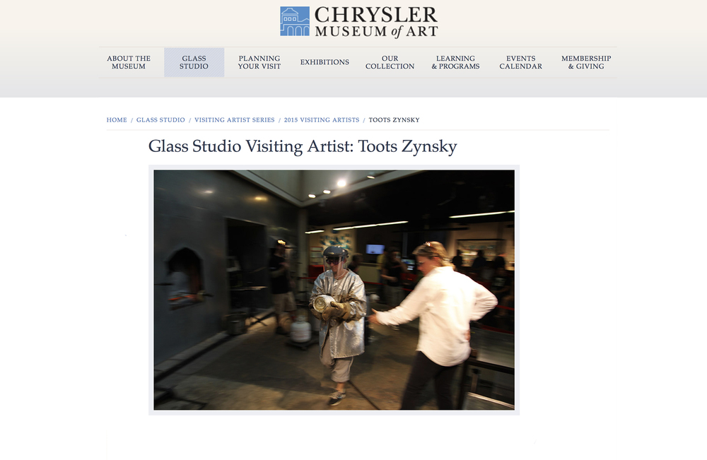 Toots Zynsky as the Chrysler Museum's Visiting Artist. On the Web