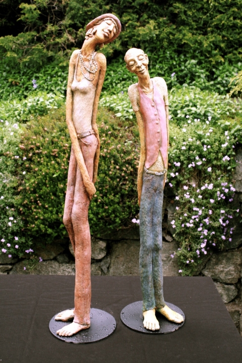 Nigel and Delilah Figurative Clay Sculpture clay and acrylic stains