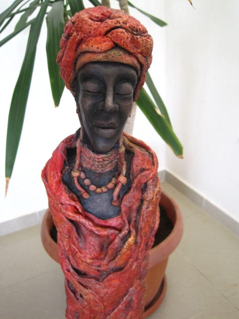 NABILA "Noble One" North African Series #2 clay with acrylic stains