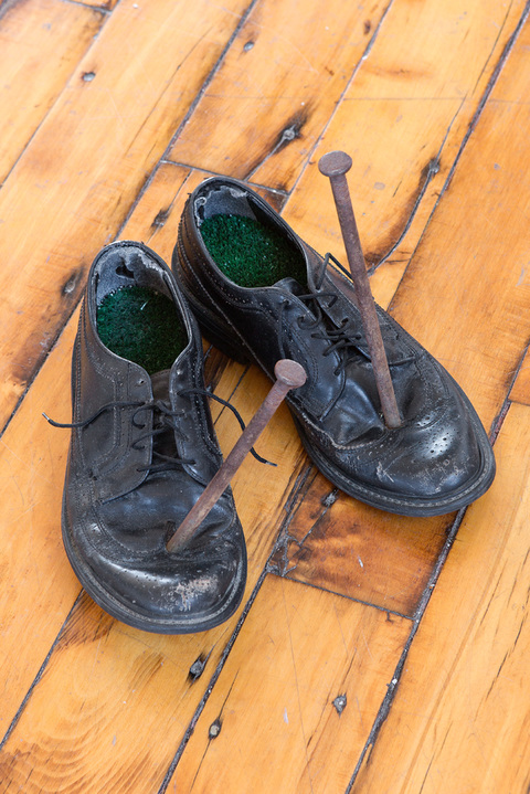 This Land Is Your Land Sculpture / 3 Dimensional Works leather shoes, steel, plastic