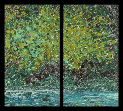 Waterfalls Diptych, No. 6 Waterfall Diptychs ink monotype on paper