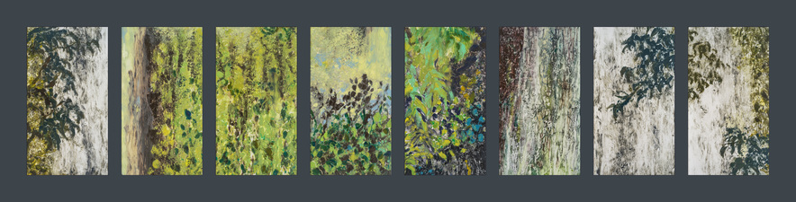 Waterfalls, Book No. 1 Waterfalls, Book One Images made 2012. Materials and process: ink monotype on Yupo synthetic paper, 11x6” each. Sequenced and bound 2017 on Khadi handmade paper, approximately 15x8 x1” when closed, 15x17” when open.