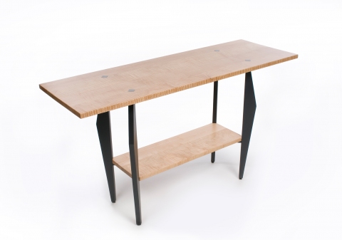 Console Table / Tiger maple with Painted Metal Legs / 36.5 x 22 x 65.5 inches / John Wilson FURNITURE