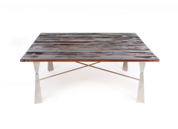 Large Square Coffee Table / Douglas fir with stainless steel base / 18 x 48 x 48 inches /John Wilson & Tom Dorthy FURNITURE