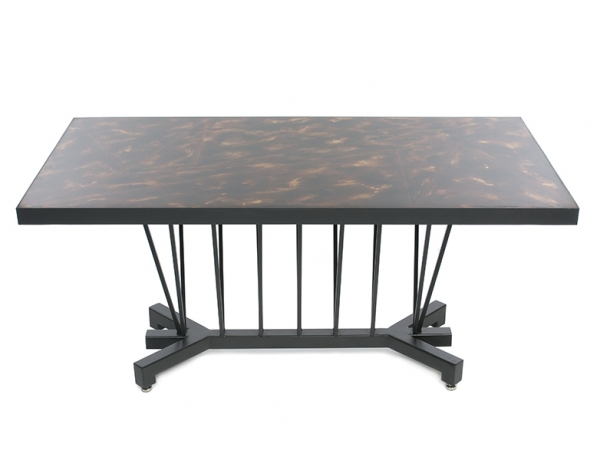 Dining Table / Desk / Epoxy Resin encased Gold Leaf and Tortoise Shell with Painted Steel / 28 x 30 x 30 inches / John wilson & Tom Dorthy FURNITURE