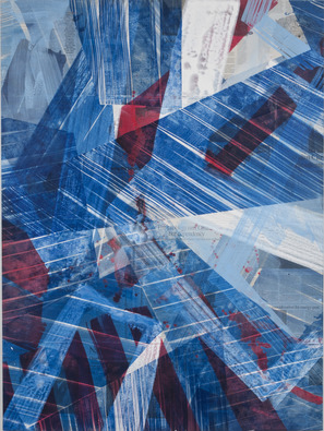 Abreu Projects SPIN Acrylic, spray paint, offset lithography, collage on aluminum panel