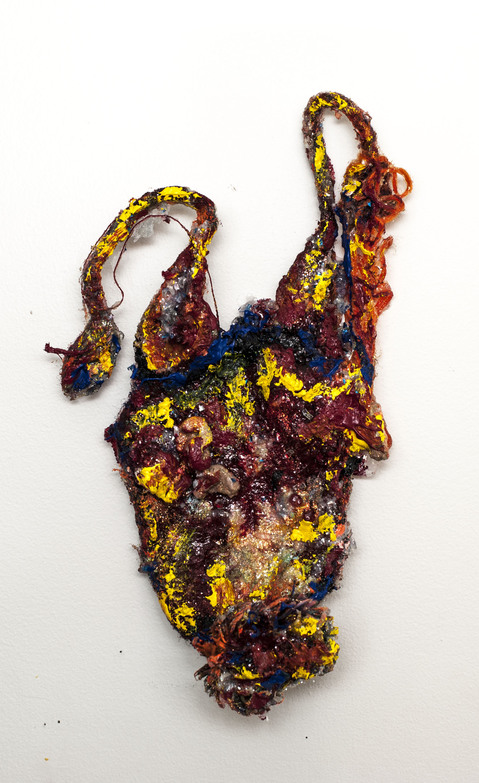 aimee hertog Installation and Sculpture Discarded ski hat, Styrofoam peanuts, paint, alcohol ink, glitter, resin