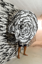 Alexander Viscio Under the Influence 2026 Black acylic paint on wall and paper. 