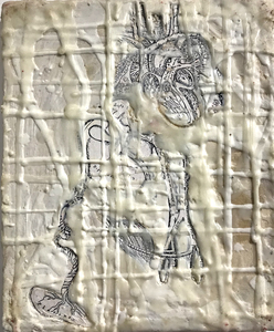 Alexandra Rutsch Brock Paths Of Life 2018/1994 encaustic, Gray's Anatomy collage on canvas