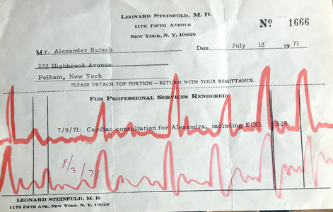 Alexandra Rutsch Brock Paths Of Life 2018/1994 mercurochrome on medical bill from 1971