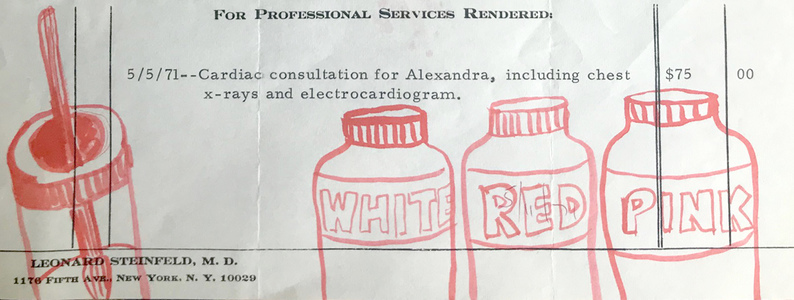 Alexandra Rutsch Brock Paths Of Life 2018/1994 mercurochrome on medical bill from 1971