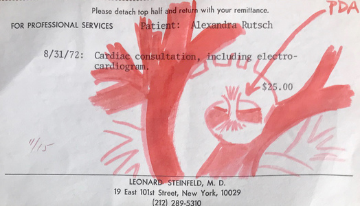 Alexandra Rutsch Brock Paths Of Life 2018/1994 mercurochrome on medical bill from 1972