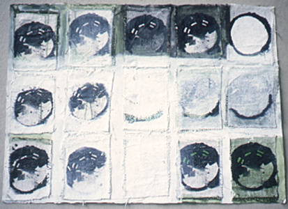 Alexandra Rutsch Brock Paintings 1990-2000 enamel, burlap, xerox, on paper
