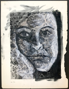 Alexandra Rutsch Brock Self Portraits gouache, ink on vintage Italian medical book page, microscopic photograph of germs